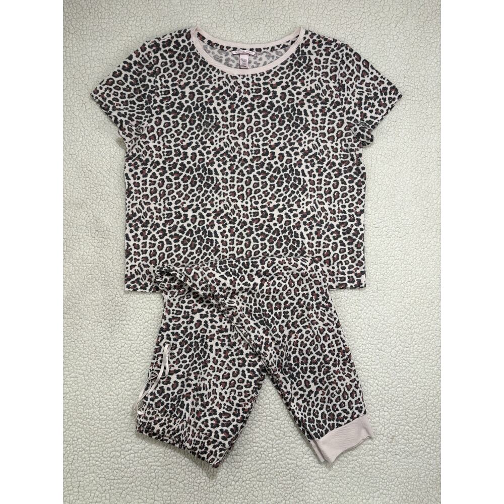 Victoria's Secret Waffle Knit Lounge‎ Set Leopard Tee & Joggers Size XL Cheetah